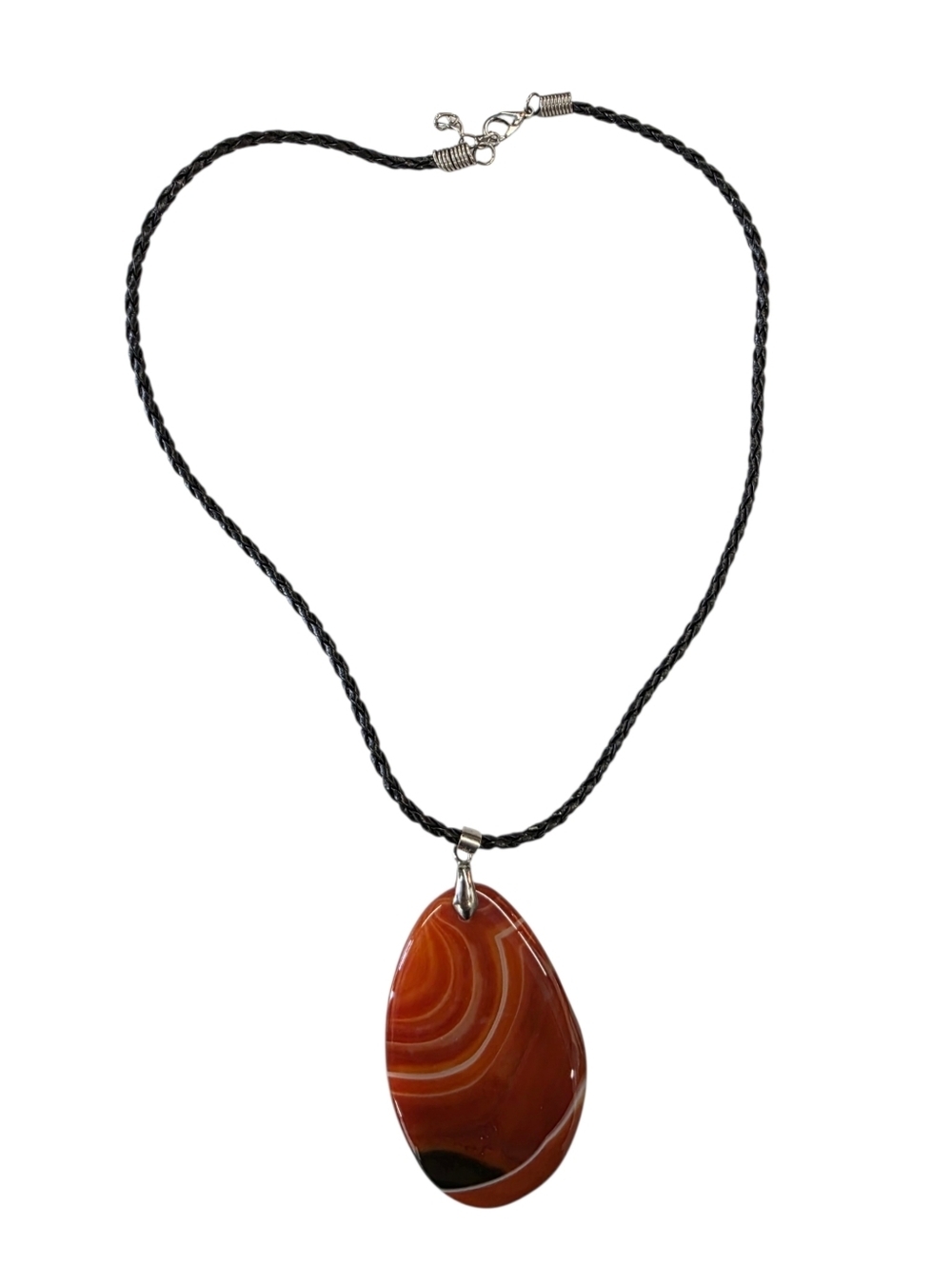 Y2K Polished Red-Brown Agate Pendant Braided Cord laid 18k gold filled Necklace